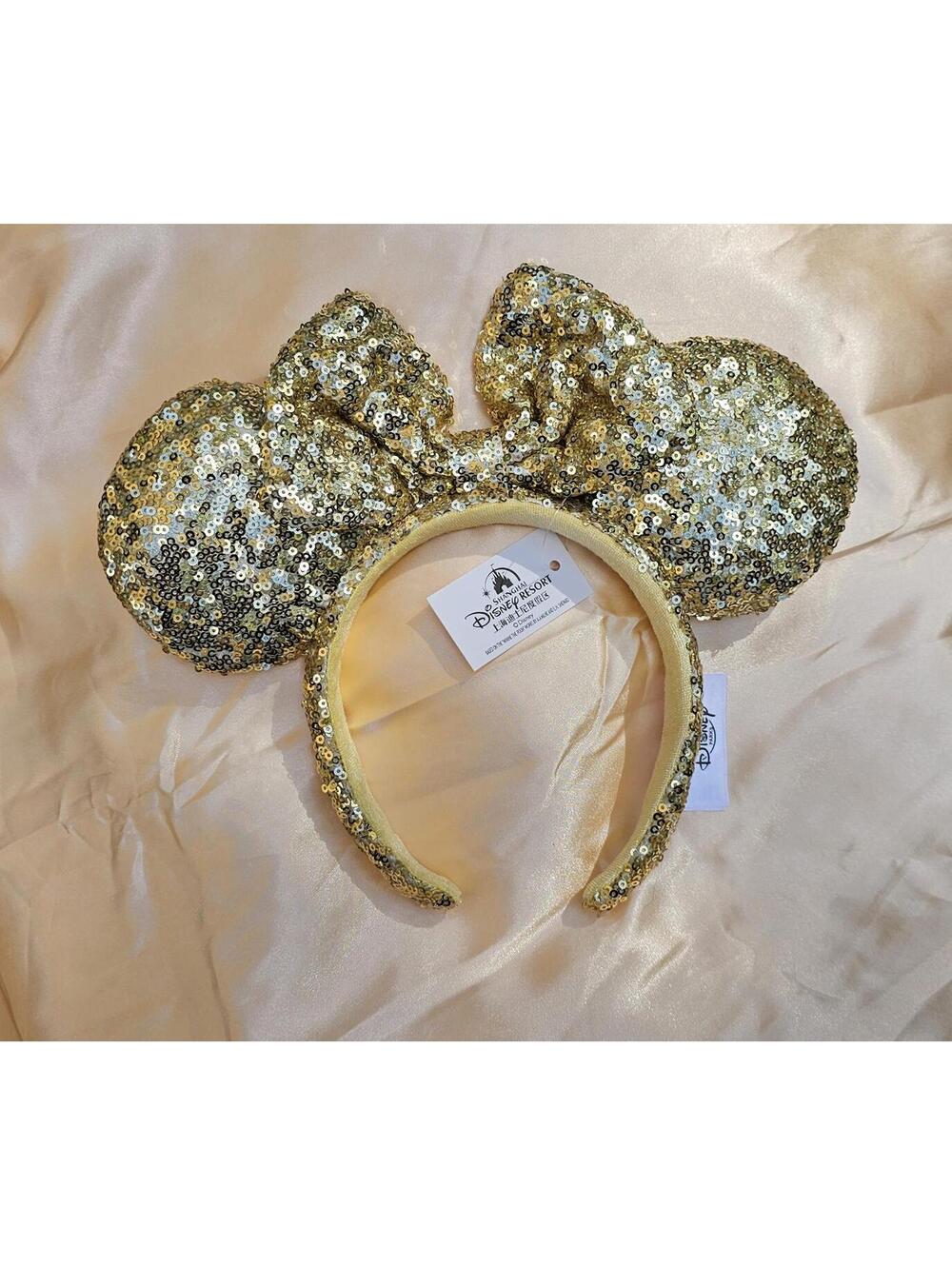 Gold Sequin Bow Minnie Ears Headband Sparkly Bling NWT - Picture 2 of 4